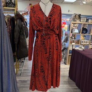 DVF Red Patterned Wrap Dress with Belt